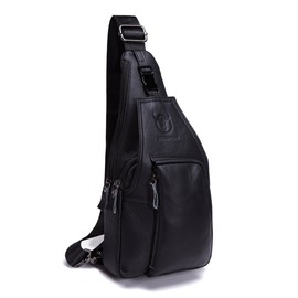 Men Genuine Leather Chest Bag, Crossbody Shoulder Bag Sling Bags Backpack Messenger Bag Daypack For Business Casual Sport Hiking Travel Black