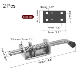 sourcing map Barrel Bolt Latch, 2Pcs 12x165mm - Stainless Steel Spring Loaded Gate Latch Pin, Sliding Door Lock for Trailer Doors Cabinets Chests Tailgate (Silver)