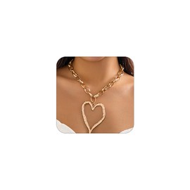 CJIAYUJEW Large Heart Necklaces Chunky Hollow Heart Pendant Necklace for Women Vintage Exaggerated Adjustable Thick Chain Large Love Choker Charm Jewelry (Gold)