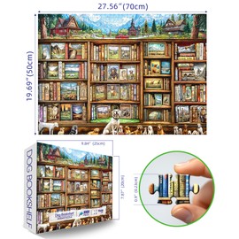 Blueforest Dogs Bookshelf Landscape Puzzles for Adults 1000 Pieces, Challenging Colorful Family Puzzle Difficult Animal Jigsaw Puzzles for Adults Perfect for Game Nights