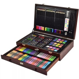 Sunnyglade 145 Piece Deluxe Art Set, Wooden Box & Drawing Kit with Crayons, O...