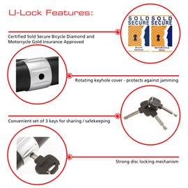 Burg Wachter 100D 14mm Heavy Duty Sold Secure Diamond & Gold Padlock U Lock - Black