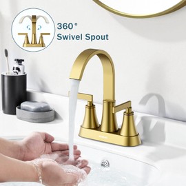 Centerset Bathroom Faucet, 2-Handle Bathroom Faucets, HURRAN 4 Inch Bathroom Sink Faucet, 1.2 GPM Flow Rate, Lead-Free, Brushed Gold