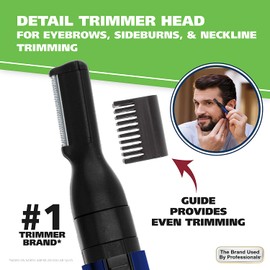 Wahl Lithium Pen Detail Trimmer With Interchangeable Heads for Nose, Ear, Neckline, Eyebrow, & Other Detailing – Rinseable Blades for Hygienic Grooming & Easy cleaning – model 5643-400, Blue