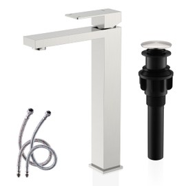 KENES Brushed Nickel Vessel Sink Facuet Single Handle Tall Bathroom Sink Faucet Vanity Bathroom Faucet Basin Mixer Tap with Water Supply Hose and Pop Up Sink Drain, LJ-9031A