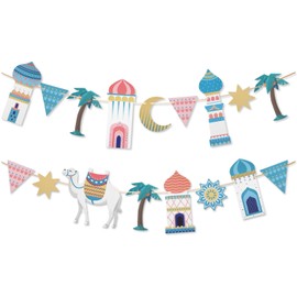 Tenare Eid Banner Ramadan Mubarak Banner with String Muslim Ramadan Party Supplies Hanging Star Moon Crescent for Home Hanging, Muslim Islamic Ramadan Kareem Party Decorations (Stylish)