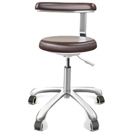 DENGTELI Medical Stool on Wheels With 360 Degree Swivel Armrests - PU Leather, Height Adjustable Chair for Salon, Shop, Home and Dental Assistant - Brown