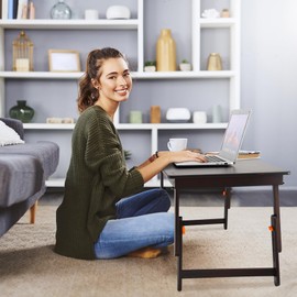 Nnewvante Large Size Floor Desk, Folding Low Coffee Table, No Assembly Required, Adjustable Floor Table for Breakfast Gaming Writing 33.5"x17.7" Black Walnut