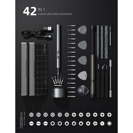 iFu Mini Electric Screwdriver, Precision Screwdriver Set, 42-in-1 Electric Screwdriver Cordless, Magnetic Storage, 5/32''Hex, Electric Screwdriver for Electronics Phone Camera Laptop Watch - Grey