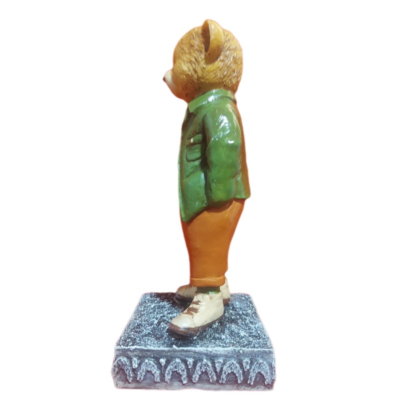 T7 Teddy Bear Figurine in Green Jacket – Handcrafted Resin