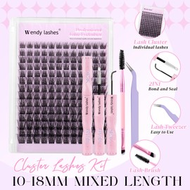 Lash Clusters Kit Natural Eyelashes Individual D-Curl Soft Cluster Lashes YM15 10-18mm Mixed Russian DIY Lash Extension Kit with Lash Bond and Seal(FK/KIT-YM15-D-Mix1018)
