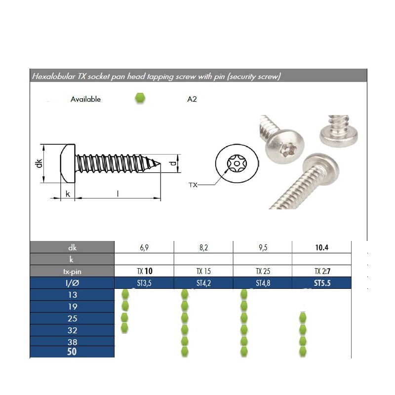 4.2mm x 25mm Button Head Security Screws Stainless Steel Sheet