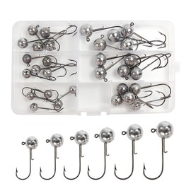 Croch Set of 30 Jig Hooks with Round Jig Heads for Rubber Fish for Predatory Fishing, Fishing Hook Set with Different Sizes 5 g/7 g/10 g/14 g/17 g/20 g