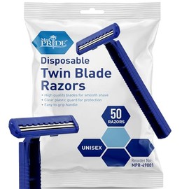 Medpride Disposable Razors | 50-Pack| Twin Blades & Easy Grip For Max Control & Smoothness| Unisex, Smooth & Comfortable Shaving Care for Men & Women