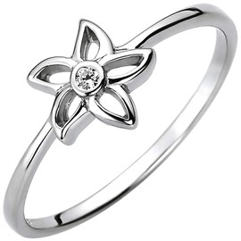Jobo Women's Ring Flower 925 Sterling Silver with Zirconia, Silver, Cubic Zirconia No Gemstone