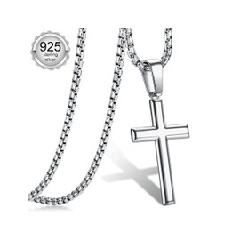 Diamday Sterling Silver Cross Necklace for Men Cross Pendant with Rolo Chain Necklace for Men Women 16-24 Inches