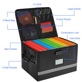 EXLIFBAG File Organizer, Fireproof File Box with Lids, Important Document Organizer Box with Lock, Portable File Folder Organizer with Handle