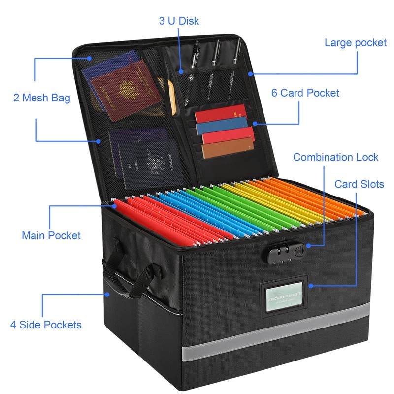 EXLIFBAG File Organizer, Fireproof File Box with Lids, Important Document