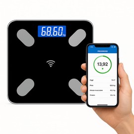 Intelligente digitale Personenwaage mit App, professionelle und intelligente Waage zur Überwachung von Körpergewicht, BMI und Fettmasse mit Batterien im Lieferumfang enthalten