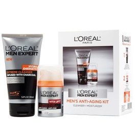 L'Oreal Paris Men's Expert Charcoal Facial Cleanser & Anti-Wrinkle & Tightening Facial Moisturizer Gift Set (Set of 2) / 로레알 파리 남성 전문가 숯 페이셜 클렌저 & 주름 방지 및 강화 얼굴 보습제 선물 세트(2개 세트)