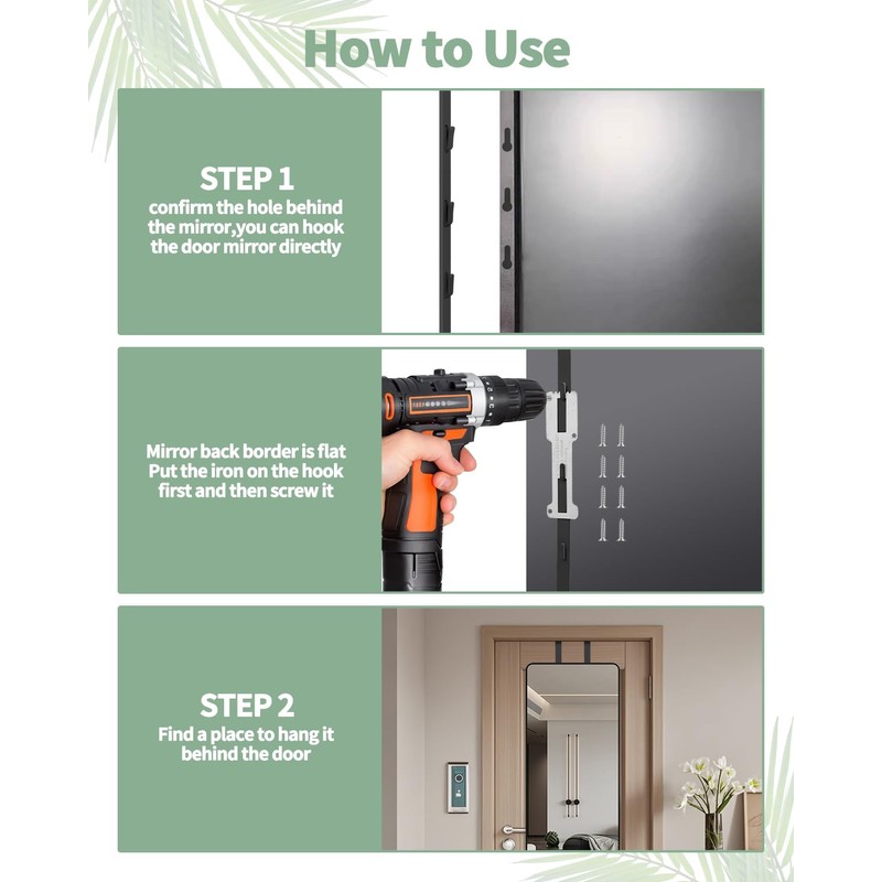 OXDFK 4 PCS Over The Door Mirror Hanger, Adjustable Door