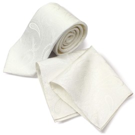 Gran Creer (Made in Japan) Necktie & Chief Set, 100% Silk, Fujiyama Weaving, Wedding, Formal, Men's Grand Creer, Paisley × White