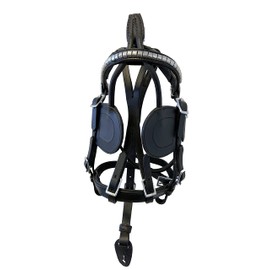Equitem Leather Driving Cart Black Leather Harness Bridle Overcheck with Silver Accent (Pony)