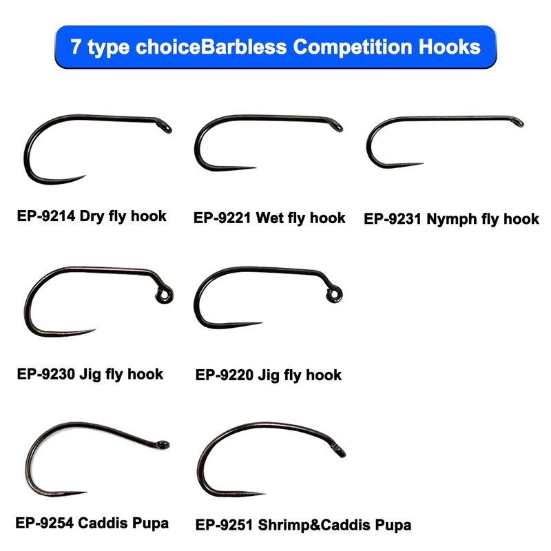 100pcs Eupheng Plus Best Barbless Competition Fly Fishing Hook Collection,