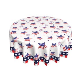 4th of July Tablecloth Round 60 Inch Patriotic Table Cloth Washable Spillproof Wrinkle Free Independence Day Fourth of July Star Fabric Table Cover for Indoor Outdoor Kitchen Dinning Round Tables