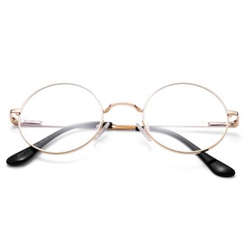 Pro Acme Blue Light Blocking Glasses Retro Small Round Metal Frame for Women and Men （Gold）
