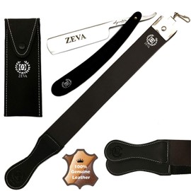 WET SHAVE READY 3 PC- STRAIGHT EDGE RAZOR LEATHER SHARPENING STROP BELT + POUCH