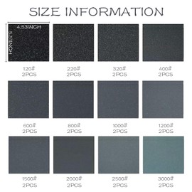 Assorted Grit Sandpaper Sand Paper Variety Pack Sandpaper 24 Pcs Sandpaper, 4.52" x 5.51" Emery Paper, Wet and Dry Sanding Paper, Waterproof Abrasive Emery Sanding Paper Sheetsl (120 to 3000 Grit)