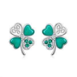 Yearace St Patricks Day Shamrock Earrings for Women 925 Sterling Silver Four Leaf Clover Stud Earrings Lucky Irish Celtic Clover Jewelry Gift