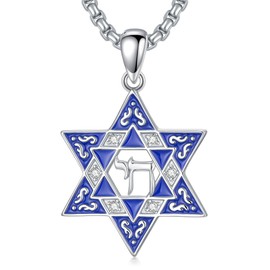 PELOVNY Star of David Chai Necklace 925 Sterling Silver Jewish Star Protection Pendant Jewelry Gifts for Men Women