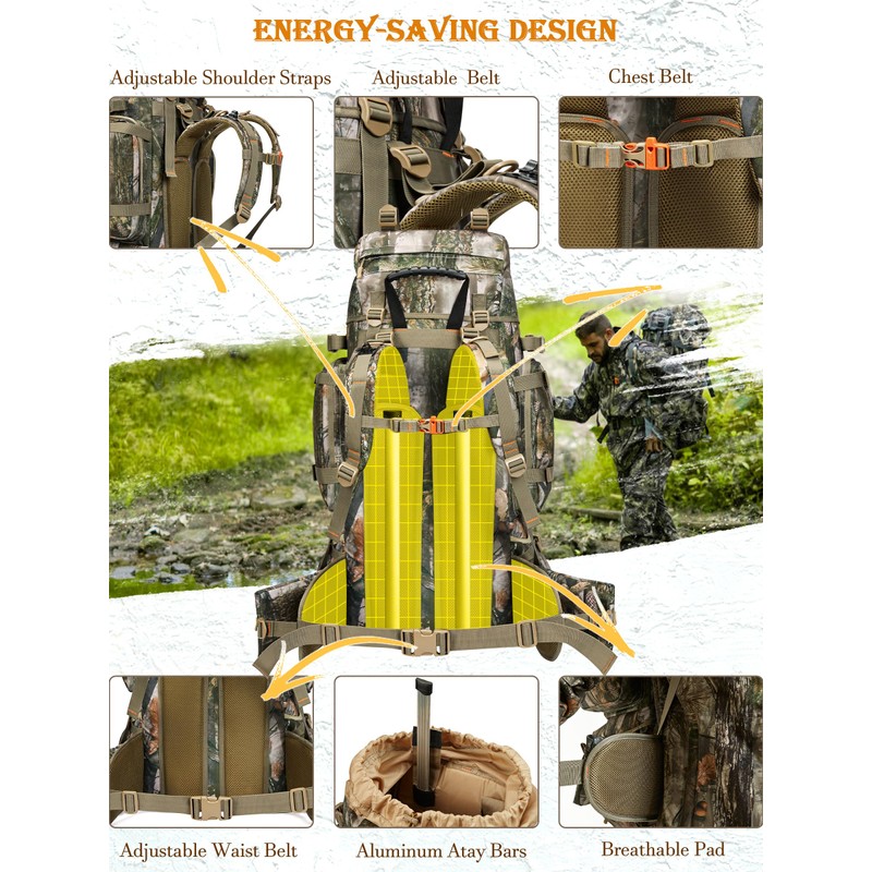 NEW VIEW Hunting Backpack for Men 80L, Camo Bag for