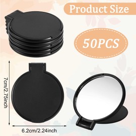 50 Pcs Compact Mirror Bulk Portable Black Round Makeup Mirror Mini Foldable for Women Men Travel Daily Use Purse Vanity Mirrors
