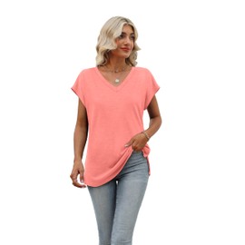 Womens Cap Sleeve 2025 Summer Tops Trendy Tank Tops V Neck Loose Fit Shirts Red XL