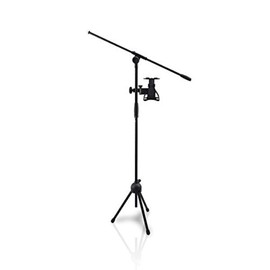 Pyle 2-in-1 Microphone and Tablet Stand - Adjustable Telescopic Column, 4.7” to 8.7” Tall, Powder Coated Black Finish, Universal Microphone Stand with Tablet Holder - Pyle PMKSPAD5