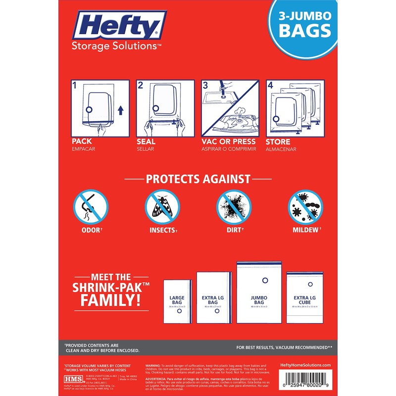 Shrink-Pak Space Bags Vacuum Storage Bags for Bedding Jumbo Compression