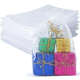 G2PLUS White Organza Bags Large, 17 x 23 cm Wedding Gift Organza Bag, Pack of 50 Organza Bags with Drawstring, Wedding Candy Bag, Jewellery Bag, Gift Bag