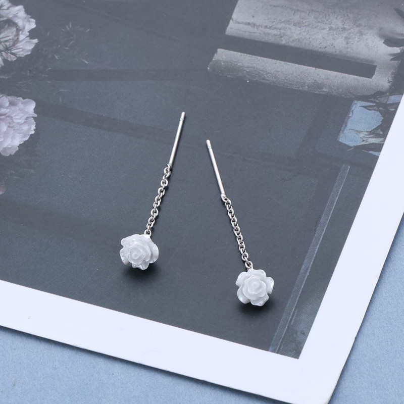 Xduargs Boho Rose Threader Chain Earrings Vintage Rose Threader Earrings