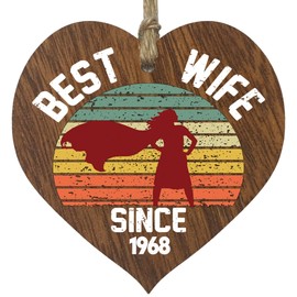 57th Wedding Anniversary Wooden Heart Plaque - Best Wife Since 1968 - Dark Wood Sign Keepsake, Celebrate Anniversary Husband Wife Partner, Fifty-Seventh Anniversary Plaque with Quotes Gifts
