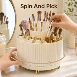 360° Rotating Makeup Organizer – Cosmetic Storage Holder for Brushes, Lipstick, Skincare & Vanity Countertop