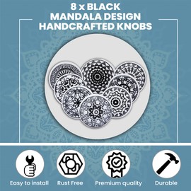 ETHNICITI 8 x Round Black & White Handmade Geometric Ceramic Door Knobs Cupboards Drawers Cabinets Wardrobe Assorted Vintage Shabby Chic Kitchen Bedroom Living Room Furniture Dressers Pulls Handles