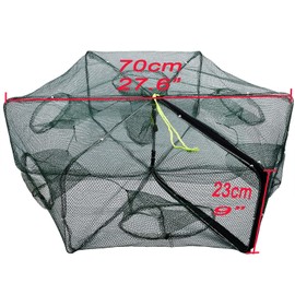 HEXJOZEI Portable Folded Fishing Net, Easy Use Traps Cage Baits Cast Mesh Trap for Minnow/Crawfish/Crab/Lobster/Fishes（6 Sides 6 Holes）