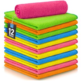 Zulay 12 Pack Microfiber Cleaning Cloths - 12x12 Inch Ultra Absorbent Cleaning Rags for House Washable - Lint Free Microfiber Cloth Kitchen Rags for Cleaning Cars, Windows, Countertops, & More