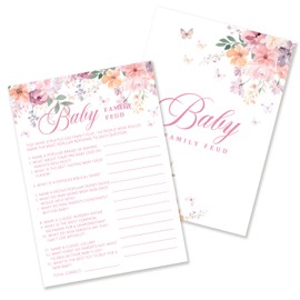 YUISLE Baby in Bloom Baby Shower Games for Girl Boy, Wild Floral Flowers Theme Family Feud Game, 25 Game Cards and 1 Answer Card for Party Favor Decorations-B06