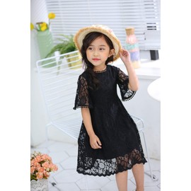 Youwon Flower Girls Dress Lace Dress Vintage Country Wedding Party Dress 2-6 7-16 Black 4-5T