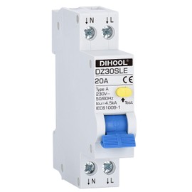 DIHOOL Type a RCBO ELCB RCD 18mm width Circuit Breaker(30mA 2 pole 20A)