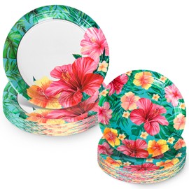 FYSUIMU 40Pcs Summer Paper Plates Hawaiian Luau Party Plates Disposable Dinner Dessert Plate for Tropical Birthday Baby Shower Party Supplies